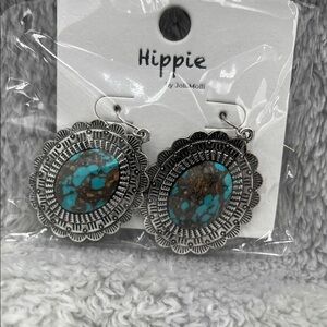 Western Concho Silver and Turquoise Earrings